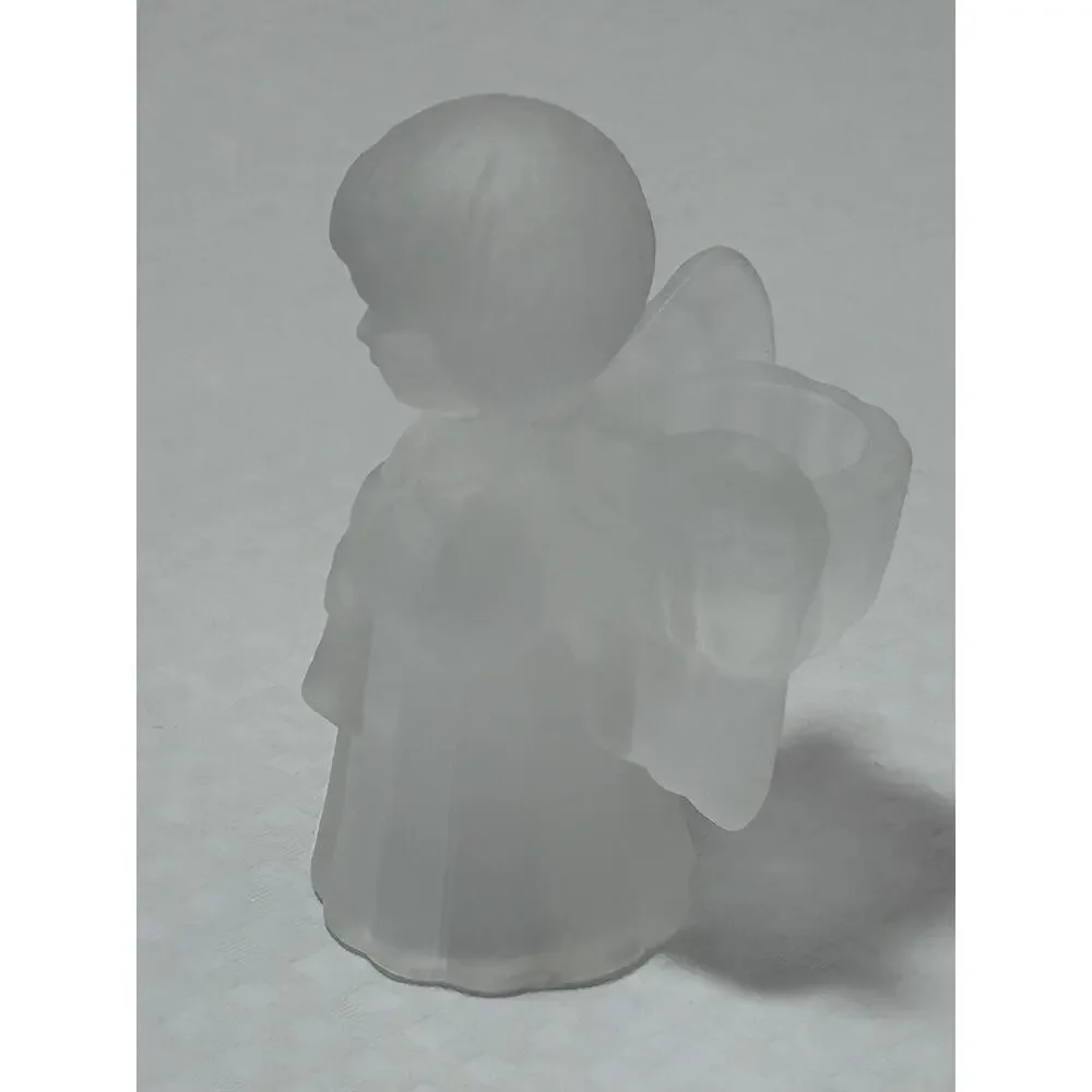 Candle Holder Angel Clear Satin Frosted Glass Vintage‎ Christmas